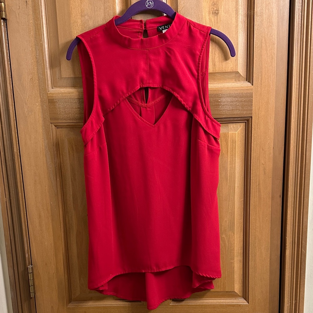 Blouse Sleeveless Red Keyhole Back and Front